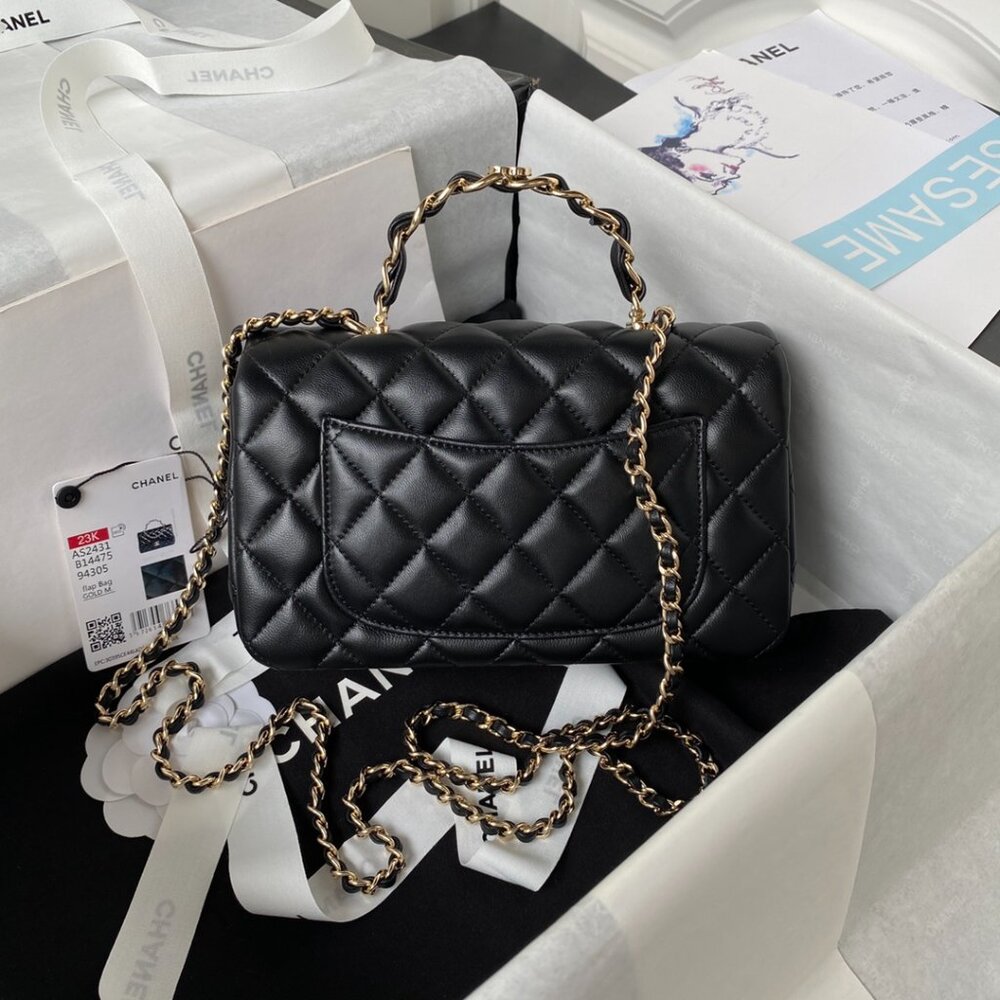 New Chanel Rectangular Classic Flap Bag Black Lam… - image 2